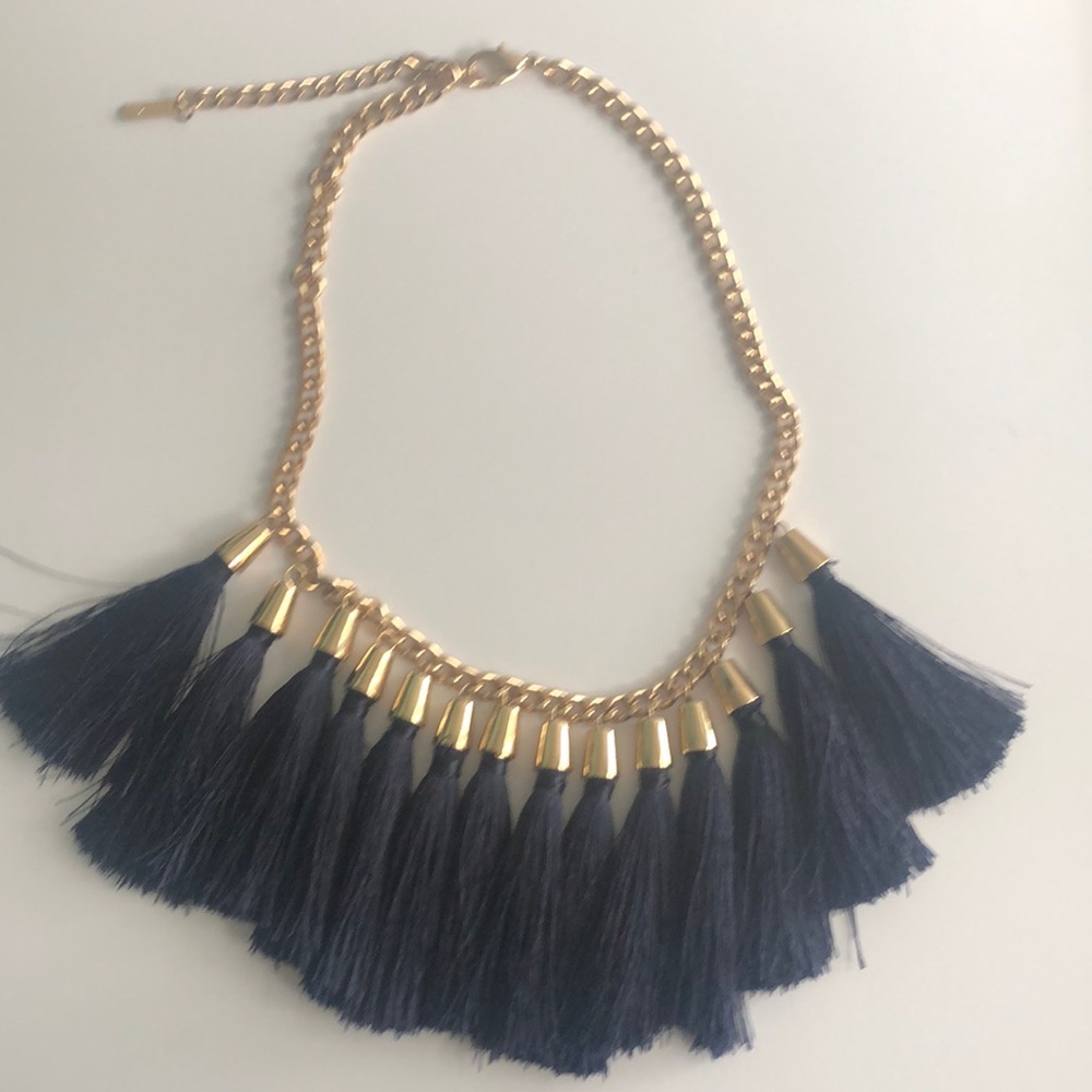Gold & Navy Tassel Necklace